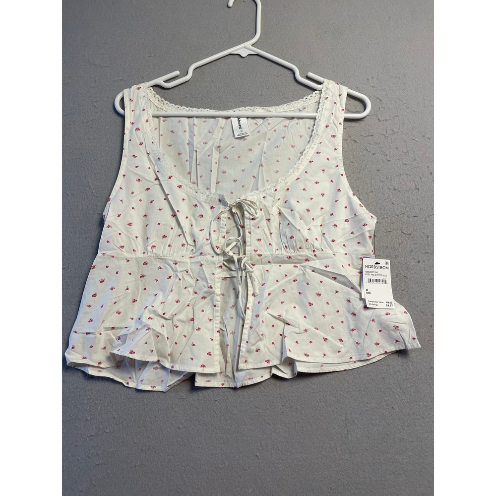 Abound Top Cotton Ivory Pink Petite Rose Floral Medium Womens